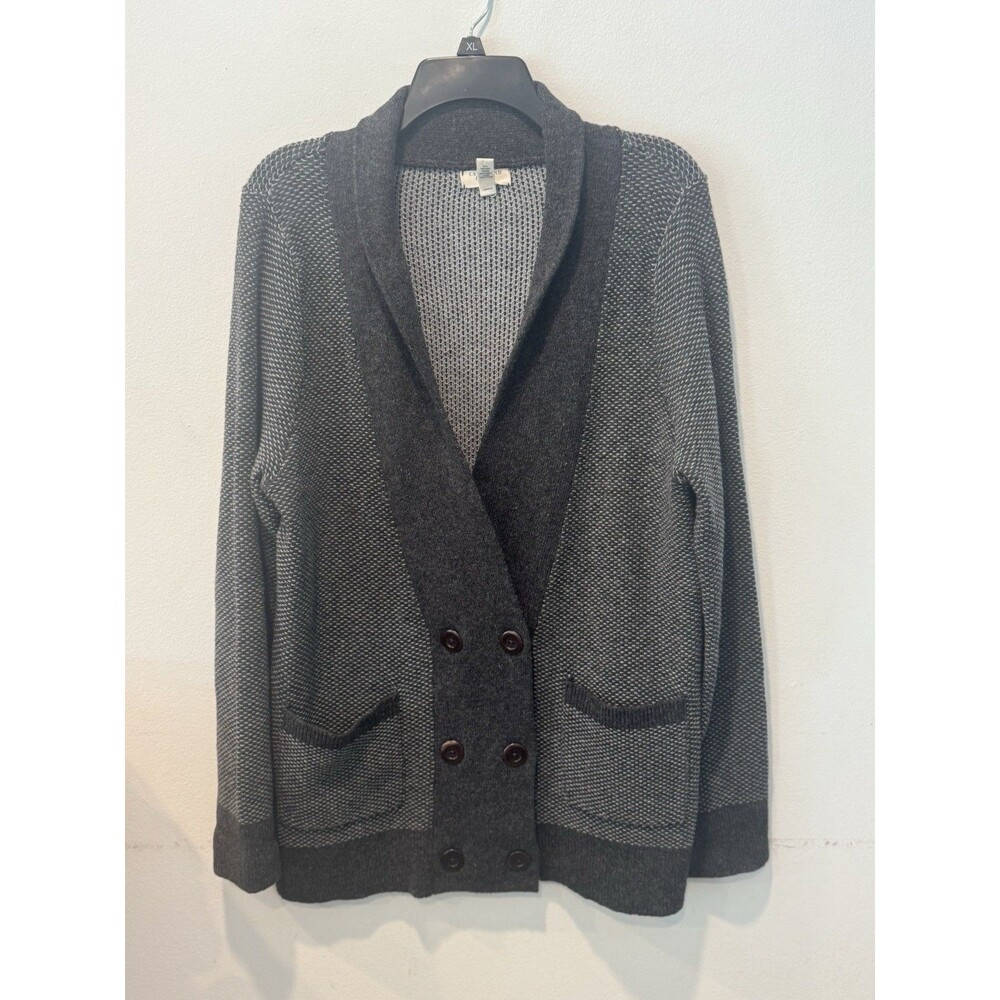 Lands End Canvas Men’s Textured Collared Wool Blend Cardigan Size Large Gray